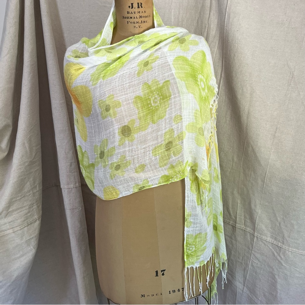 2/$20 Gauzy Floral Print Rectangular Scarf with Fringe